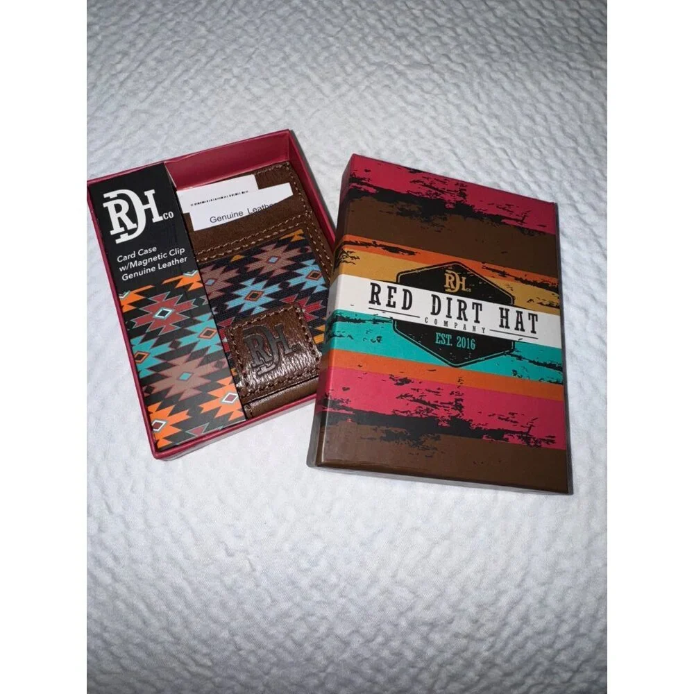 Red Dirt Hat Co Southwest Leather Card Case w/ Magnetic Clip Rodeo Aztec NEW